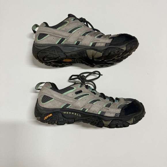 Merrell - Women's Moab 2 Waterproof Lace Up Hiking Shoe in Gray & Mint Green - Picture 1 of 9